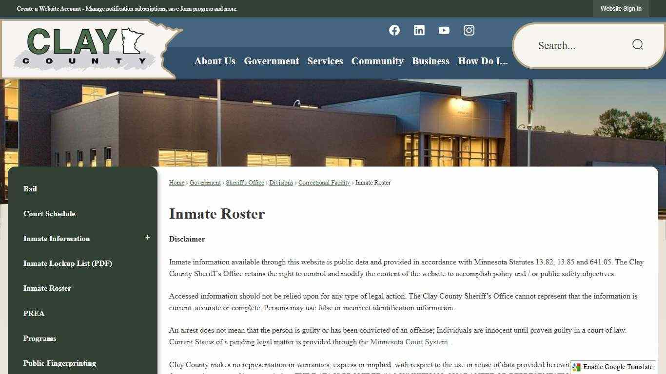 Inmate Roster | Clay County, MN - Official Website